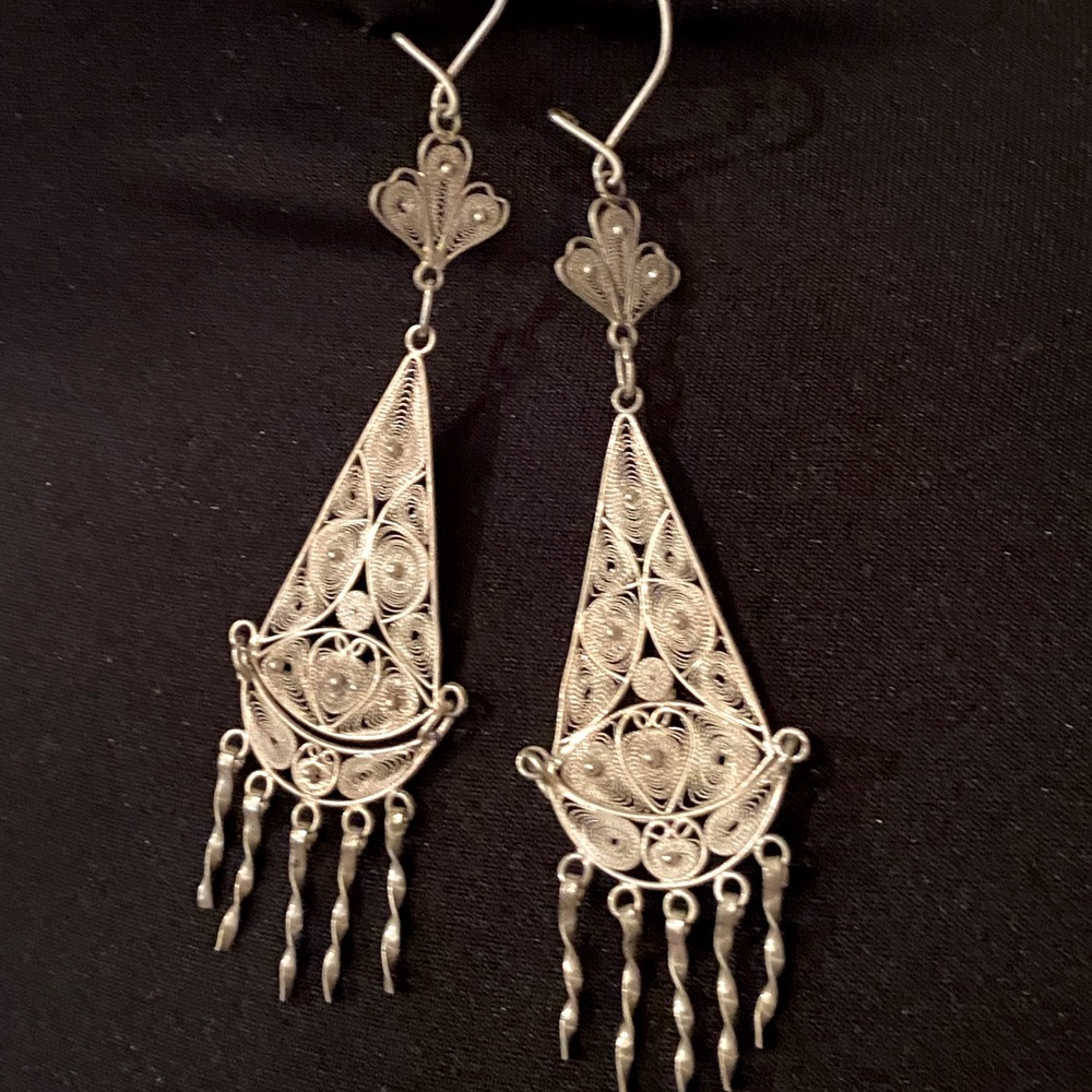 Intricate Vintage Turkish Sterling Silver Earrings